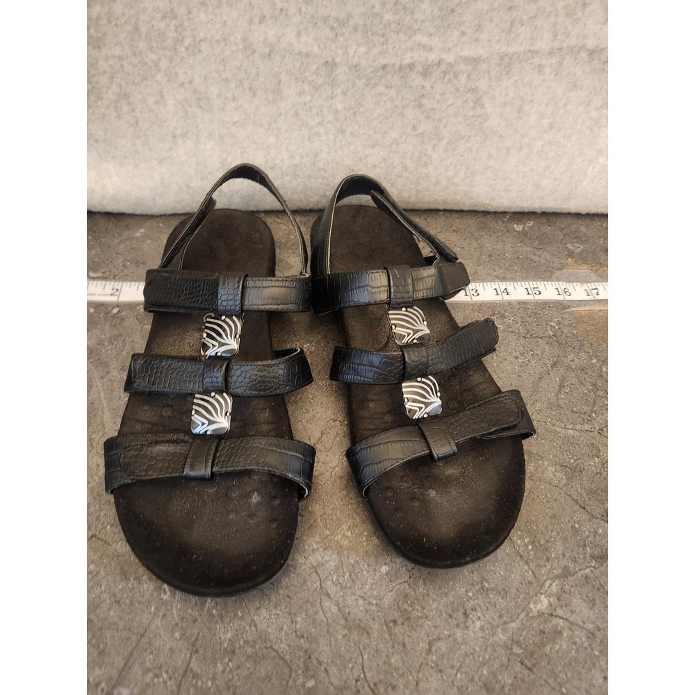 Vionic Sandals Womens Size 11 Wide Black Amber Strappy Slingback Comfort Cushion